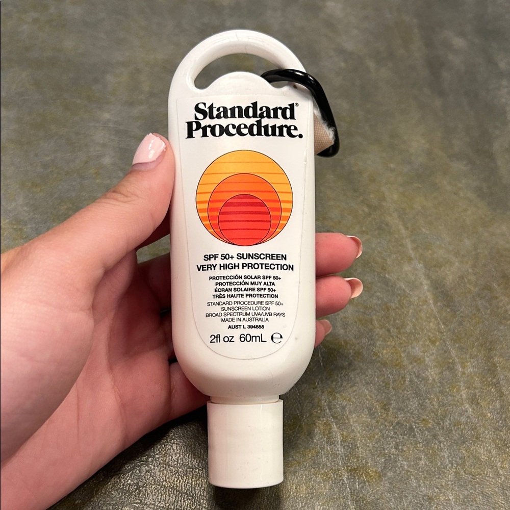 Standard Procedure's SPF 50+ Sunscreen in a 60ml travel size